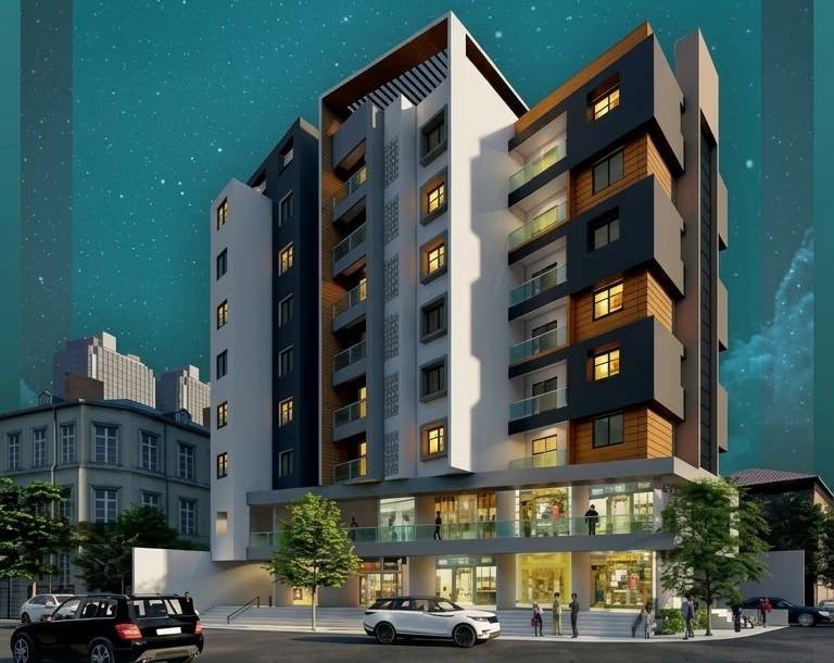 Mithila Golden Heights illuminated at night, Solapur