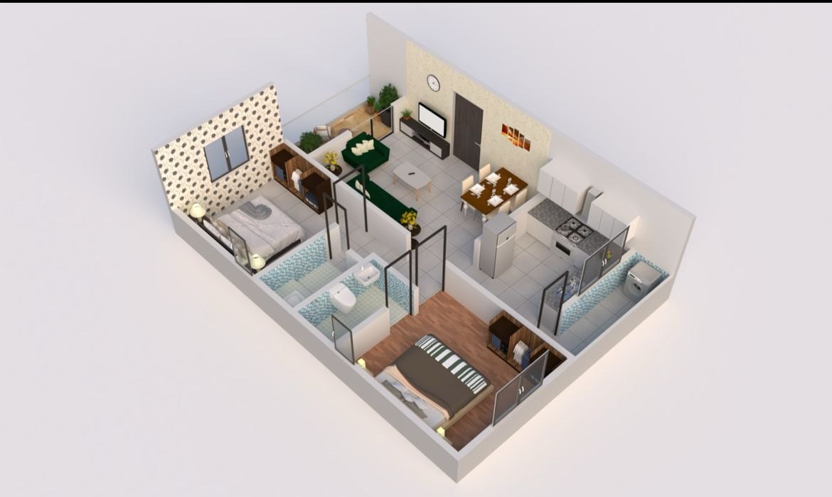 3D isometric view of a residence at Mithila Golden Heights