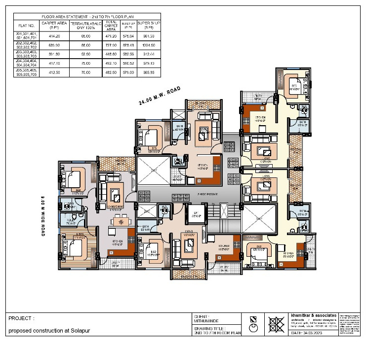 Typical residential floor plan, floors 2 to 7